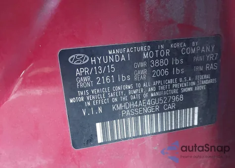 2016 Hyundai Elantra Se from USA, damaged, VIN KMHDH4AE4GU527968